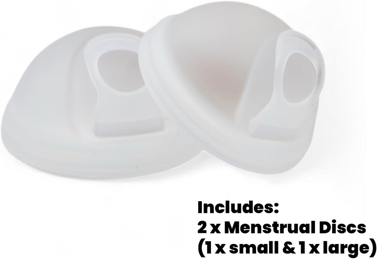 Reusable Menstrual Disc - Liora Set with Loop Tab – Beginner-Friendly Period Discs – Includes 2 Sizes (Small 32ml & Large 61ml) – Medical-Grade Silicone, 12 Hour Eco-Friendly Wear