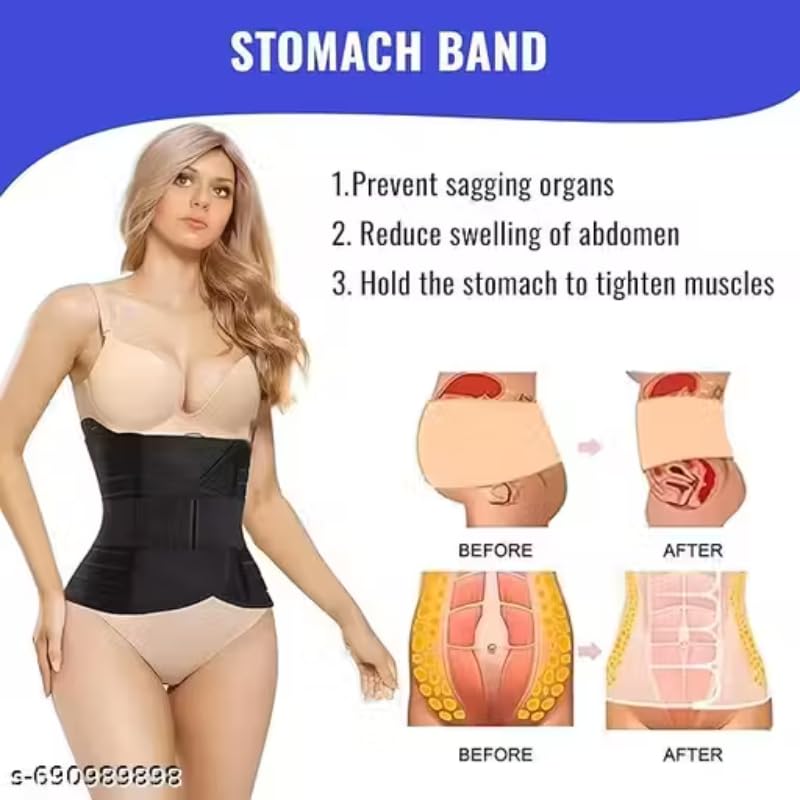 3-in-1 Postnatal Recovery Belt, Adjustable Maternity Belly Band for Postpartum Tummy Control, Back Pain Relief, Pelvic Support, Grey & Black
