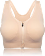 Womens Zip Front Sports Bra Wireless Post-Surgery Bra Padded Strappy Medium Support Yoga Exercise Athletic Bras