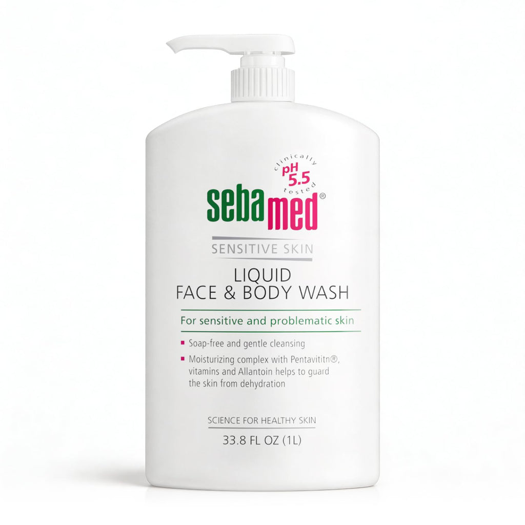 SEBAMED Sensitive Skin Face and Body Wash for Women and Men, pH 5.5, Mild Gentle Hydrating Cleanser, Hypoallergenic Body Wash, Dermatologist Recommended, 33.8 Fluid Ounces (1 Liter)