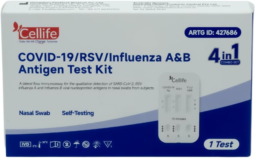Rapid Antigen Test (RAT) 4 in 1 Kit - Tests for COVID-19, RSV, Flu/Influenza A&B (1 pack)