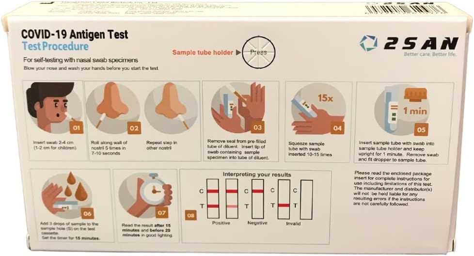 2San COVID-19 Antigen Rapid Test Kit, 15-Minute At-Home Nasal Swab Self-Test, Easy and Non-Invasive COVID-19 Detection, 1 Pack
