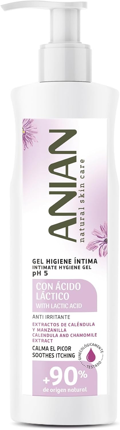 ANIAN - Women's Intimate Hygiene Gel, 250 ml, with Calendula and Chamomile Extract, Formulated with pH 5, Cleans and Respects the Intimate Area, Anti-Irritant and Soothing Itch, +90% Natural Ingredients