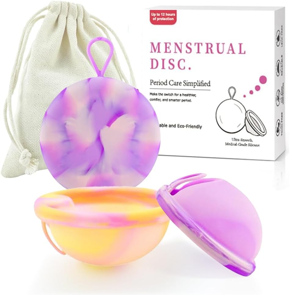 2 Pieces Menstrual Disc, Reusable Menstrual Cup, Mens-trual Silicone Cup for Sports and Swimming (S+L)