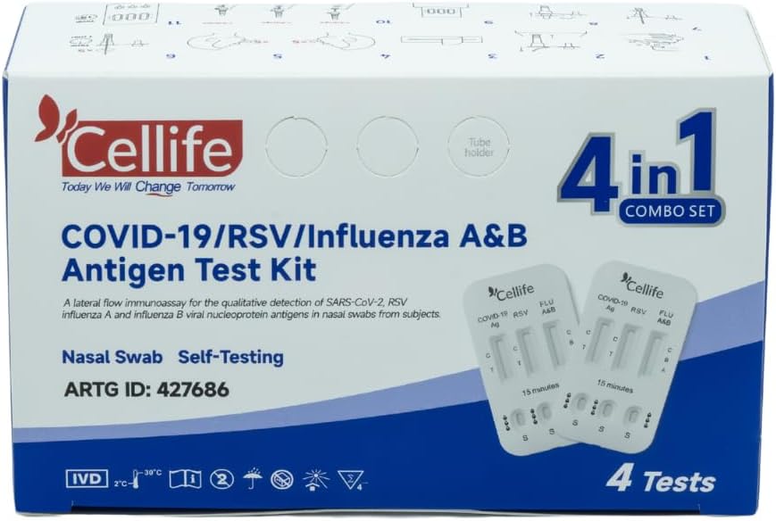 Rapid Antigen Test (RAT) 4 in 1 Kit - Tests for COVID-19, RSV, Flu/Influenza A&B (4 pack)