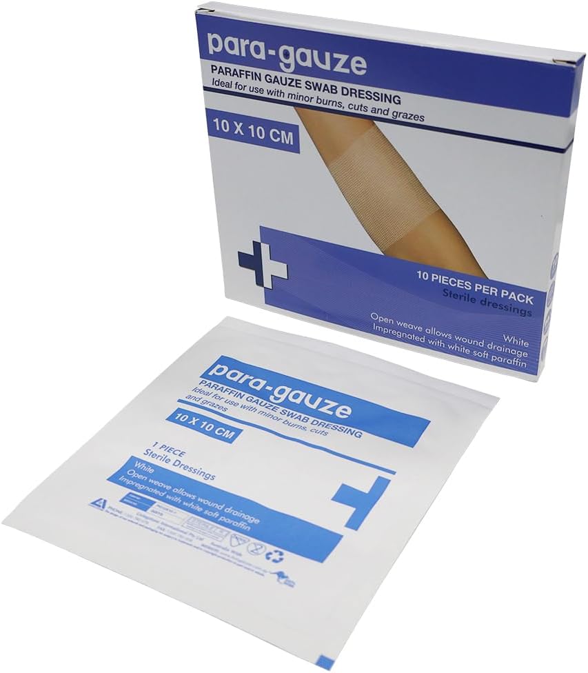 Livingstone Paraffin Gauze Swab Dressings 10 x 10 cm Sterile Single Pack 10/Box