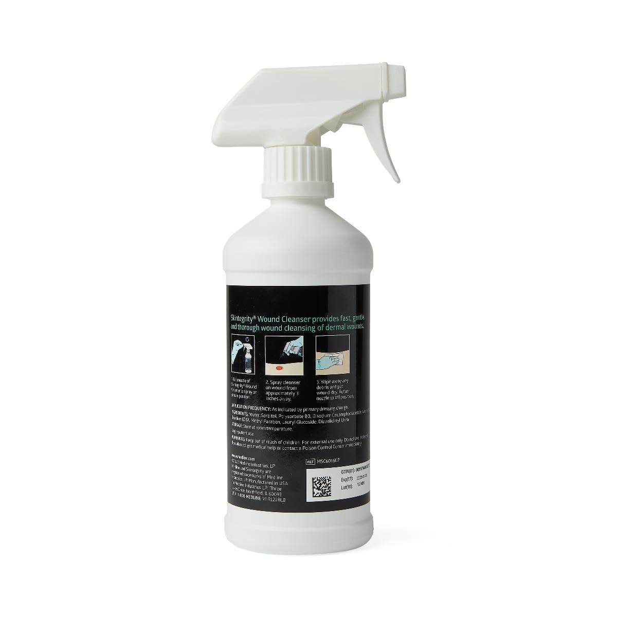 Medline Skintegrity Wound Cleanser (pack of 1), 16 ounce Spray Bottle, for wound cleaning, debridement, removing protein, pressure injuries, infected wounds, spray can be adjusted from mist to stream