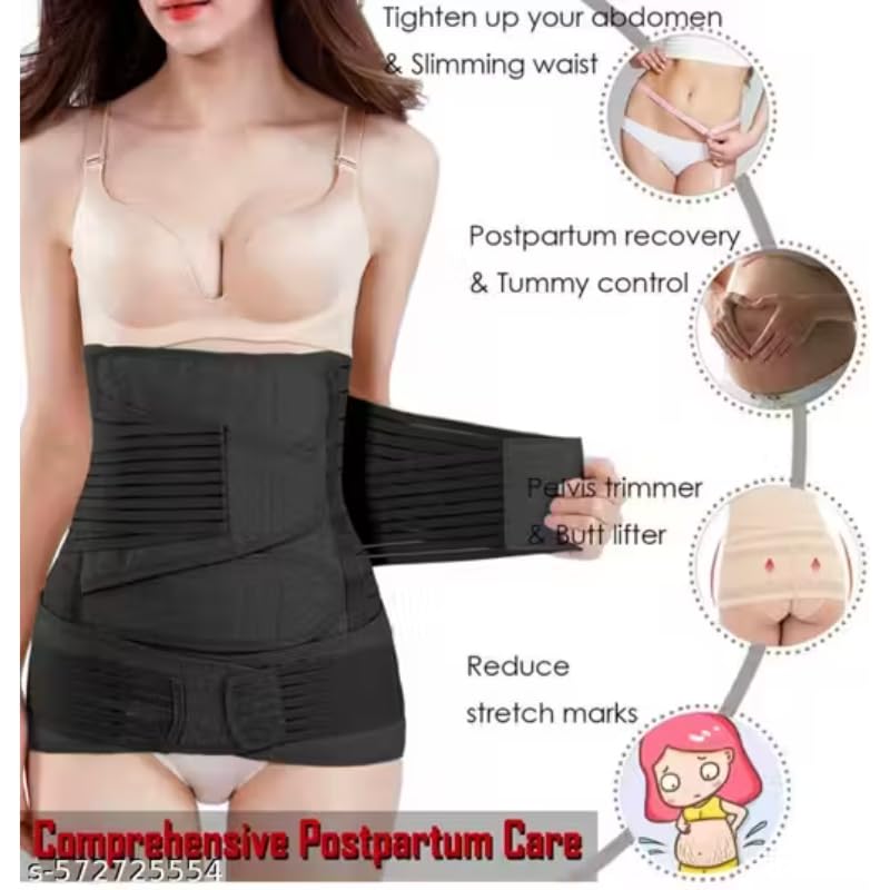 3-in-1 Postnatal Recovery Belt, Adjustable Maternity Belly Band for Postpartum Tummy Control, Back Pain Relief, Pelvic Support, Grey & Black