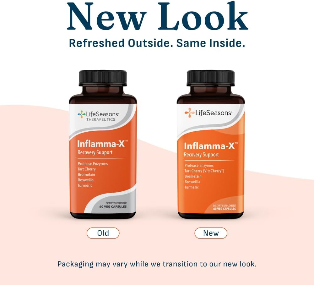 LifeSeasons Inflamma-X Joint & Tissue Support Supplement – Supports Muscle Comfort, Recovery & Flexibility – Herbal Formula with Turmeric, Bromlein, Boswellia & Protease Enzymes – 60 Capsules