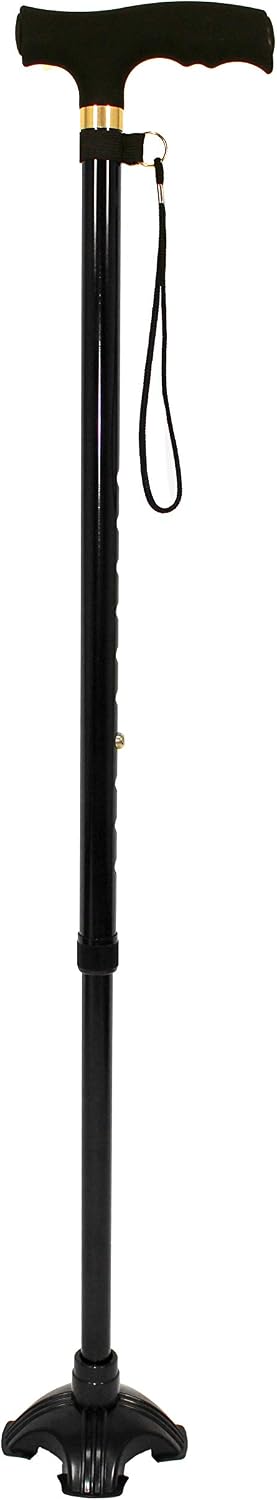 RMS Cane Tip - Self Standing Quad Base Replacement for Most Walking Canes, Sticks, Folding and Offset Pod or Tripod Styles - 4 Prong Rubber Foot Pad (Black)