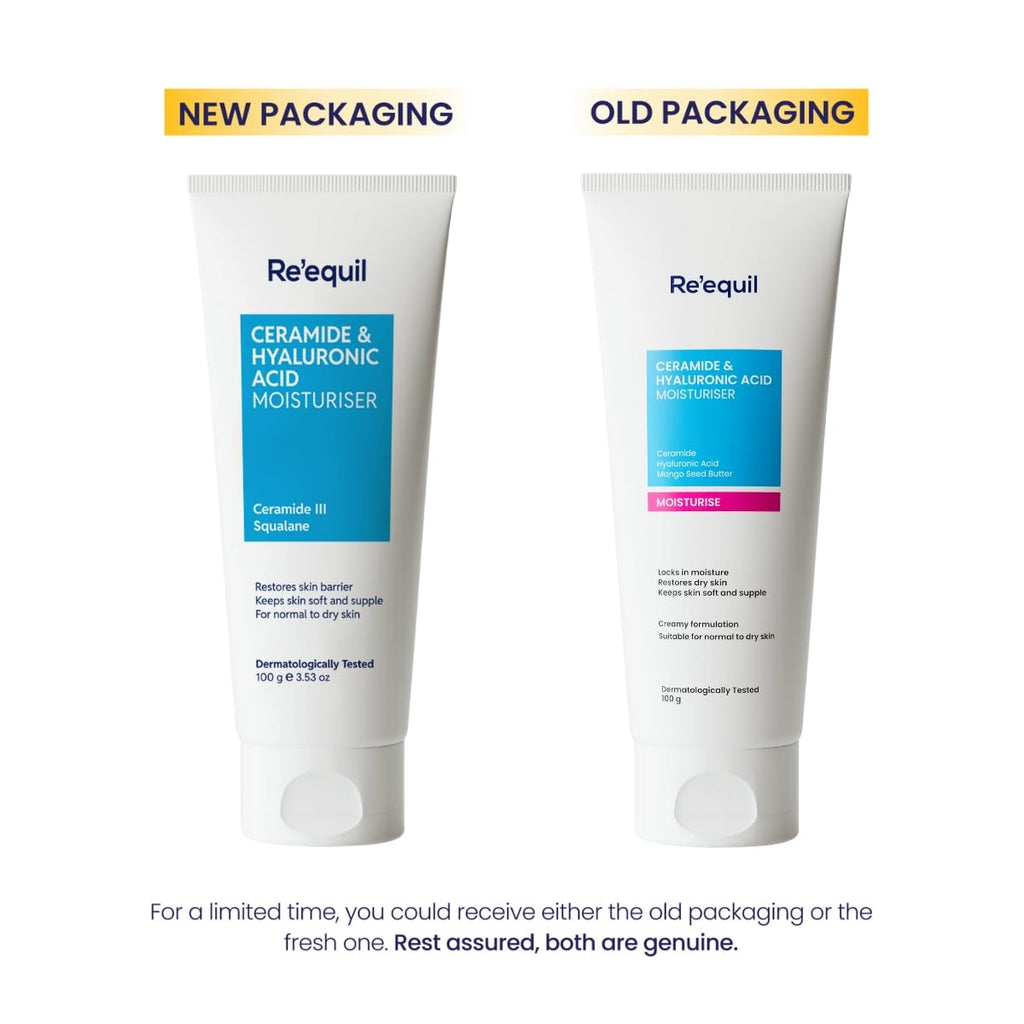 RE' EQUIL Ceramide & Hyaluronic Acid Moisturiser | Moisturizer For Face | Barrier Repair Cream | Long Lasting Hydration | Suitable For Normal To Dry Skin | 100G