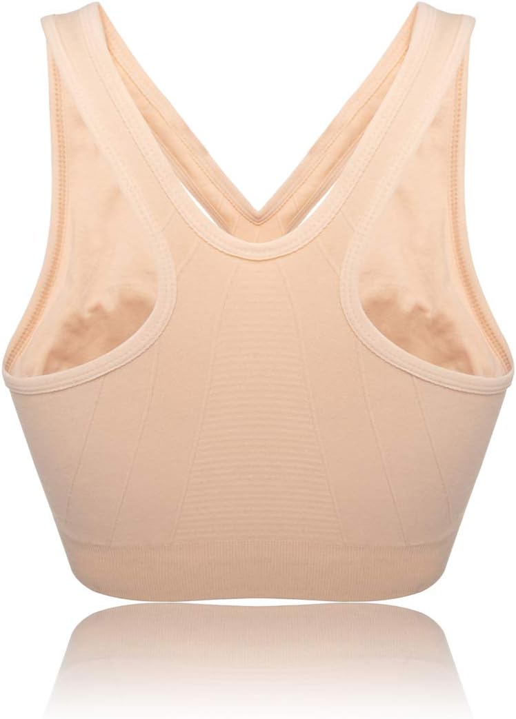 Womens Zip Front Sports Bra Wireless Post-Surgery Bra Padded Strappy Medium Support Yoga Exercise Athletic Bras
