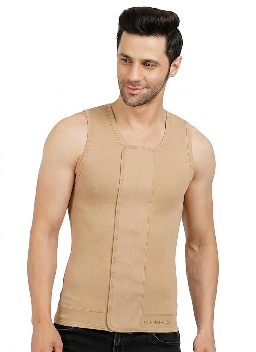 Gynecomastia Full Vest || HIGH COMPRESSION || Velcro Closure || Chest Shapewear || Comfortable for Men || Tomboy Chest Binder || Shapewear for Post-Surgery |