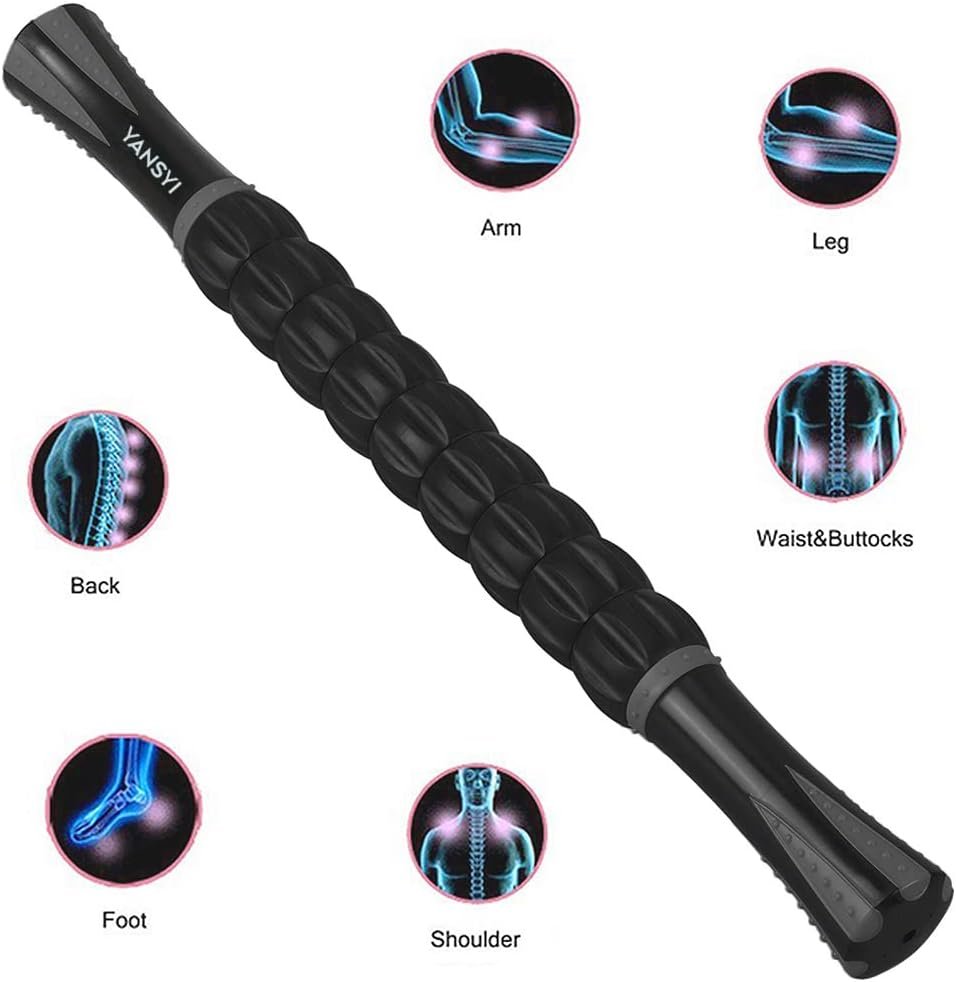 YANSYI Professional 9-Roller Deep Tissue Massage Stick - Portable Muscle Recovery Roller for Athletes, Relieves Post-Workout Soreness & Leg/Back Pain - Portable Physio Tool (Gray)