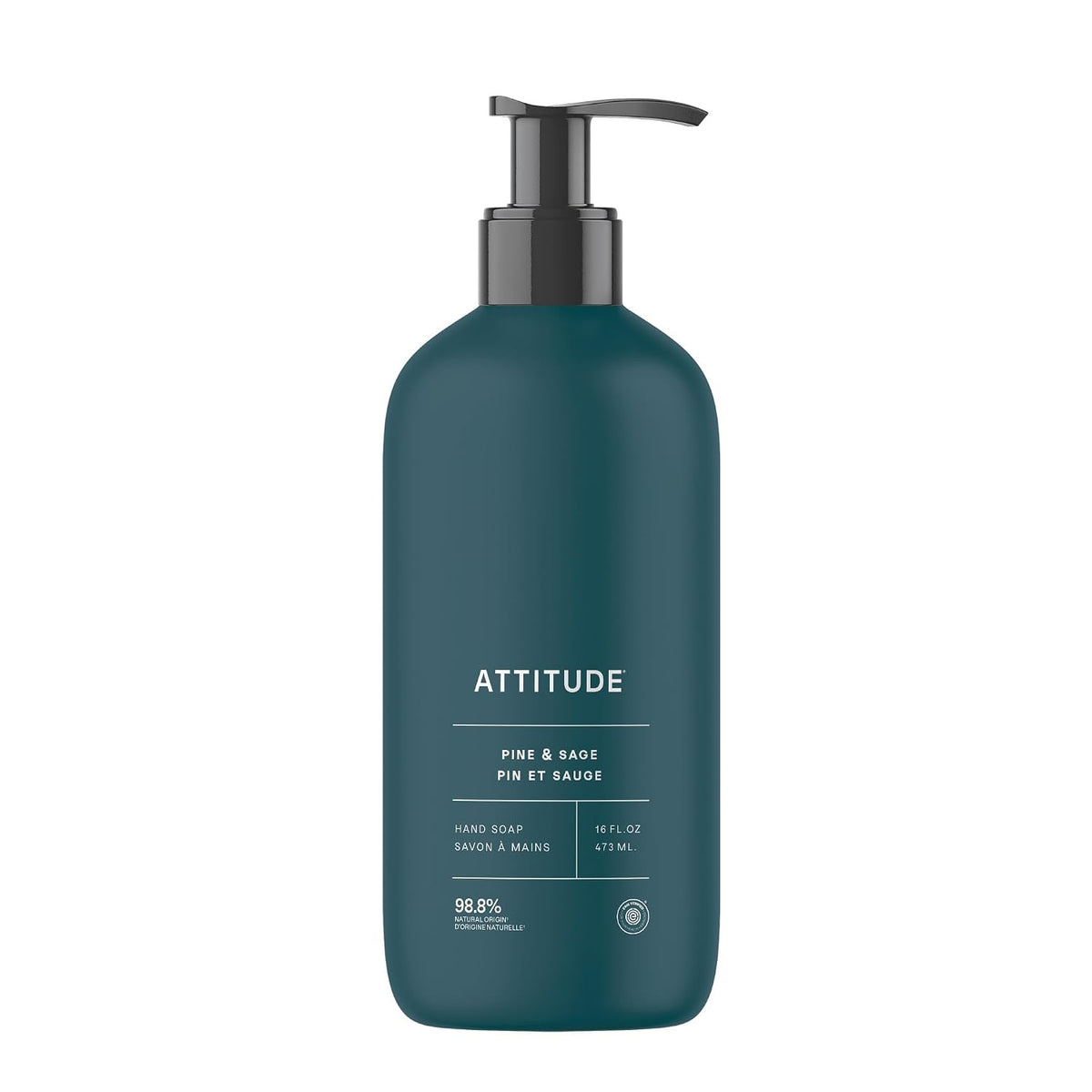 ATTITUDE Liquid Hand Soap, EWG Verified, Plant and Mineral-Based, Vegan Personal Care Products, Pine & Sage, 16 Fl Oz