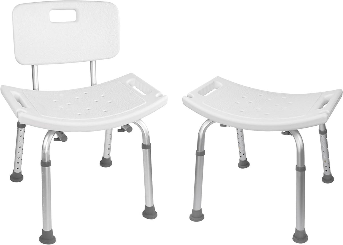 Vaunn Tool-Free Assembly Adjustable Shower Chair Spa Bathtub Seat Bench with Removable Back, Aluminum, White