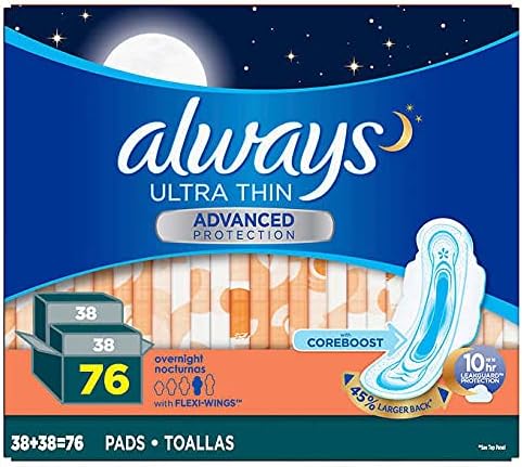 Always Ultra Panty Liners Thin Advanced with Flexi Wings with Coreboost 10 Hours Leak Protection Larger Back 76 Count