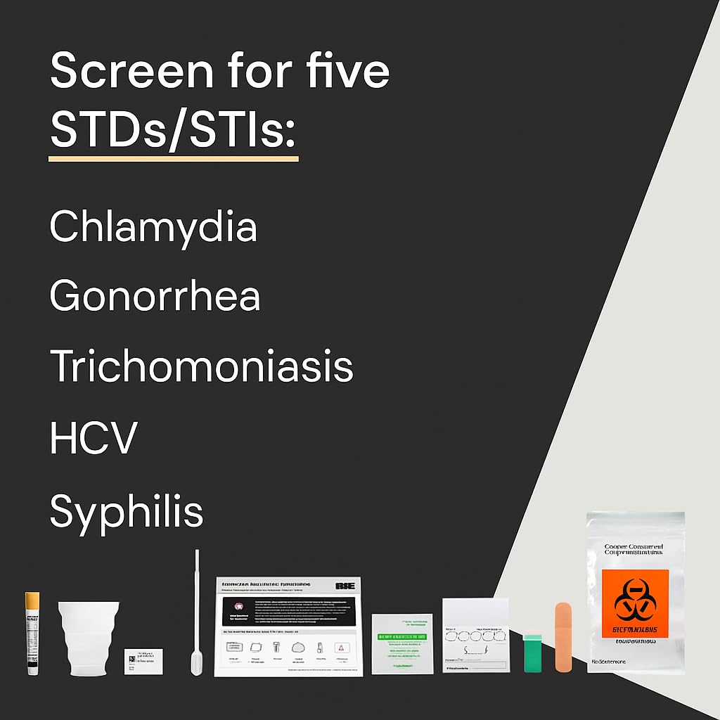 Simple HealthKit At-Home 5-Panel STD Test Kit for Chlamydia, Gonorrhea, Trichomoniasis, HCV & Syphilis - STD HCV Test Kit - Free Follow-Up/Telehealth & High Quality Lab Results