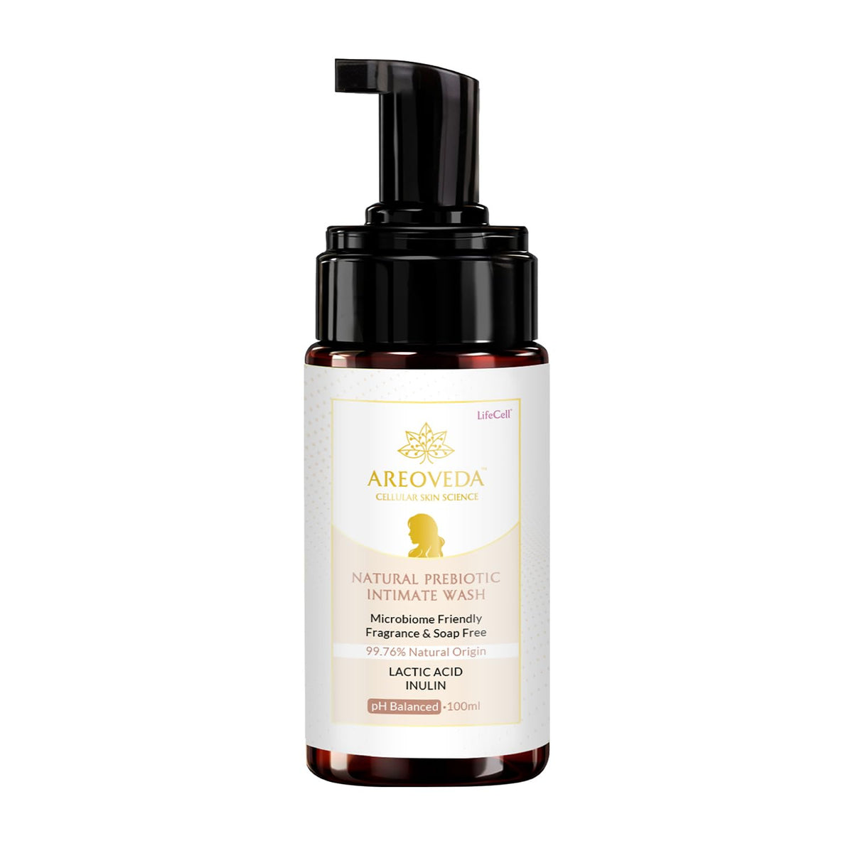AreoVeda Natural Prebiotic Intimate Wash With Lactic Acid & Inulin | Helps Maintain pH Balance | Promotes A Healthy Skin Microbiome | Safe For Pregnancy| Lab Tested, Ecocert Certified, & EWG Verified (100ml)