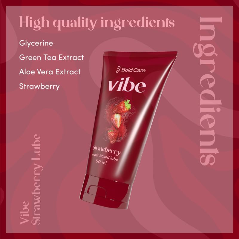 Bold Care Vibe Strawberry - Personal Lubricant for Men and Women - Premium Strawberry Flavour - Water Based Lube - Skin Friendly, Silicone and Paraben Free - No Side Effects - 50 ml