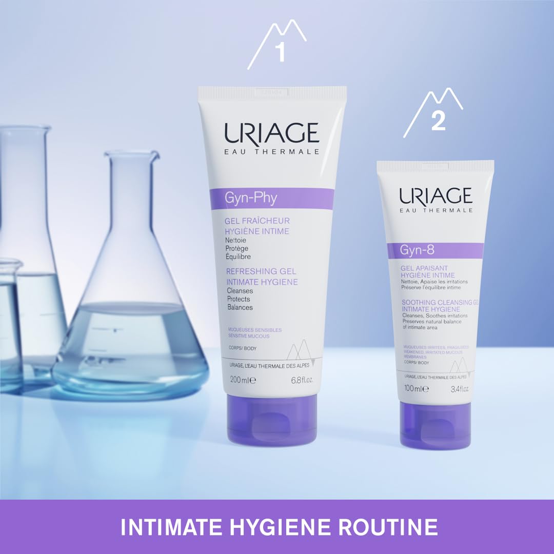 Uriage Gyn-Phy Itimate Wash Refreshing Gel Daily Hygiene For External Itimate Areas, Gently Cleanses & Respects Natural Balance, Foaming Gel, Floral Fragance, Tested Under Gynecological Control