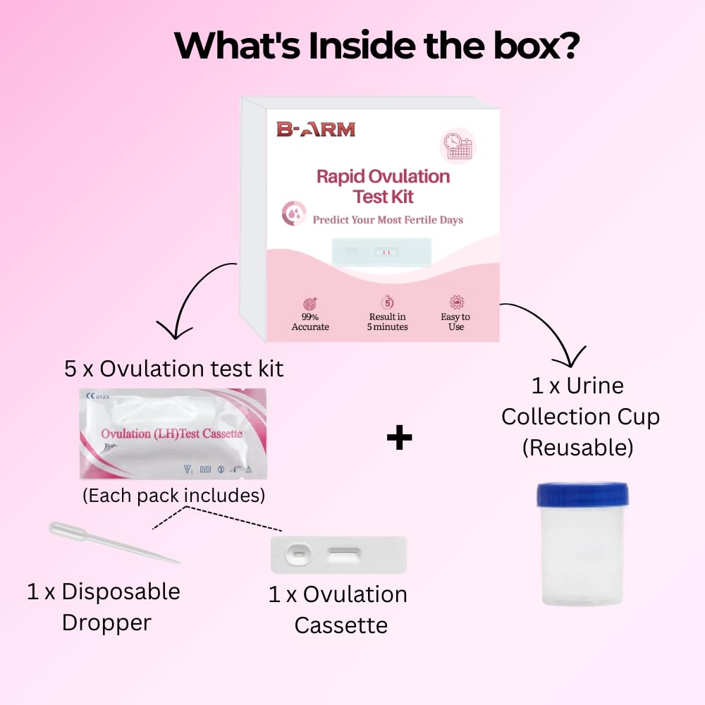 B-Arm Ovulation Detection Kit for Women with 5 Cassettes & 1 Reusable Container |99% Accuracy, Rapid Results in 5 Mins |At Home Fertility Test Kit |Detects 5 Most Fertile Days for Planning Pregnancy