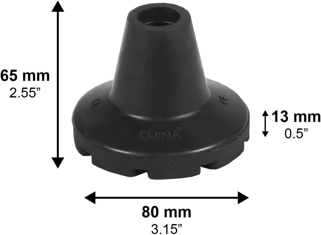 KMINA Crutch Tips 7/8 Inch (x2 Units), All Terrain Non-Slip Cane Tips, Heavy Duty Rubber Replacement, Wide Base Stability, Patented, Made in Europe