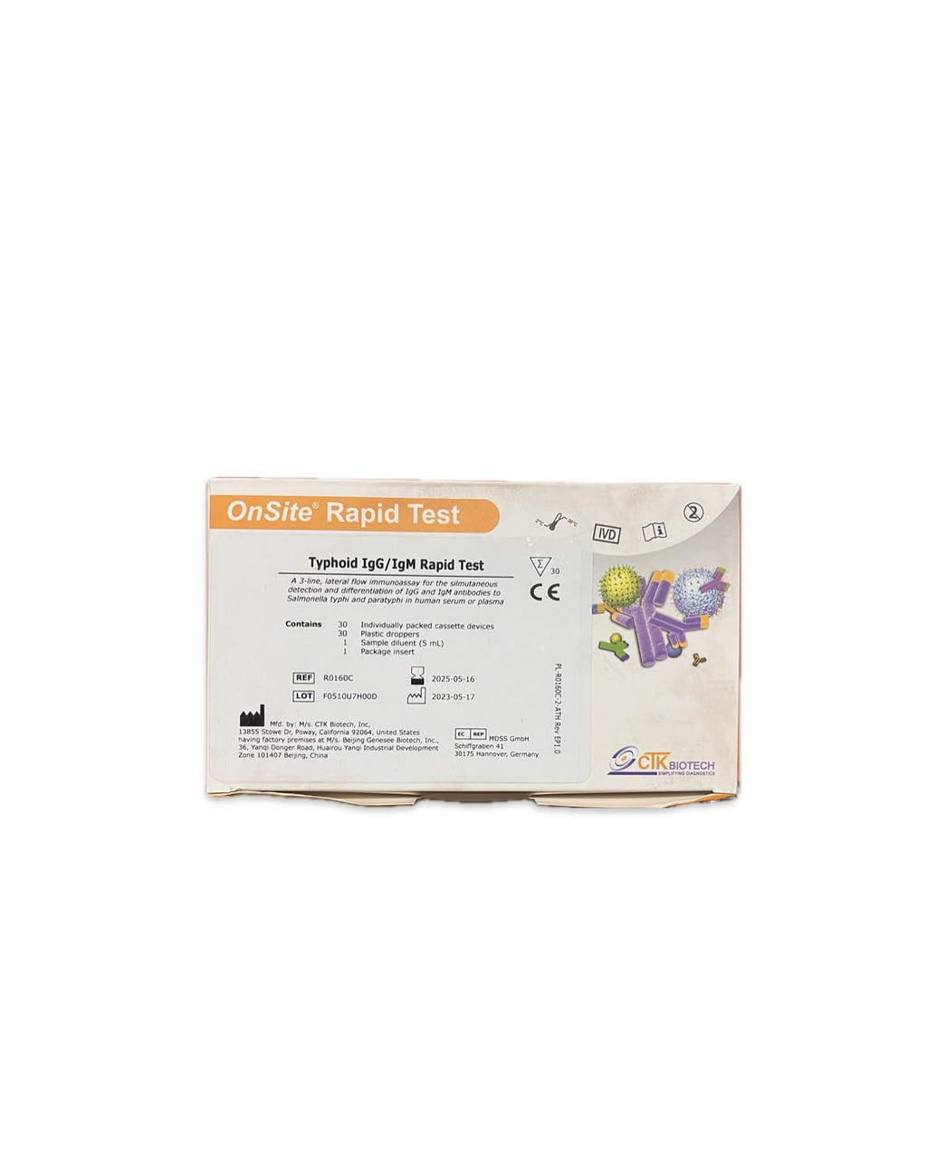 Typhoid rapid test kit onsite pack of 30 test