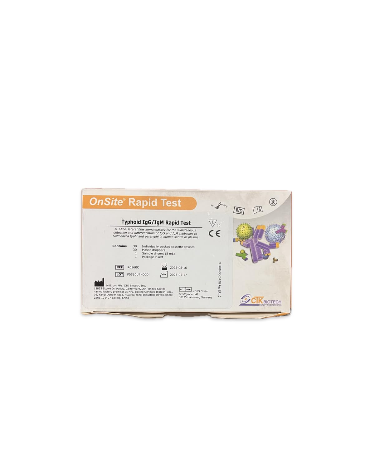 Typhoid rapid test kit onsite pack of 30 test