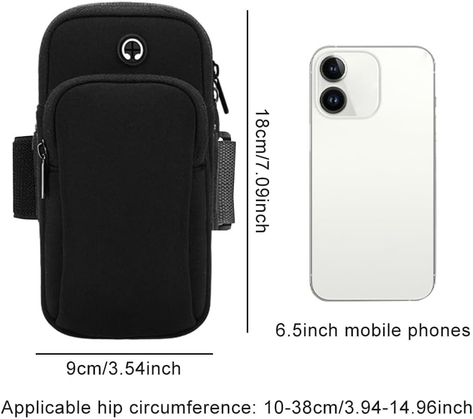 Phone Holder for Running, Walking, Workout, Under 7 in Armband Smartphone Holder, Phone Pouch Cards Keys Wallet, Gym Sports Arm Bands Sleeve Fit Women Men(Color:Black)