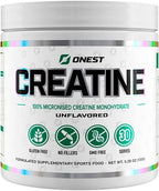 ONEST 150g (30 Servings) Micronized Creatine Monohydrate Powder – 5g per Serving Unflavoured Creatine Powder for Muscle Gain with Gluten-Free & GMO-Free Formula for Post Workout for Men & Women