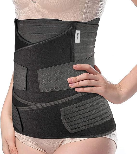 Amazon Brand - Solimo 3-In-1 Postpartum Belly Band Post Pregnancy Abdominal Belt After Delivery Waist & Pelvis Slimming Shapewear Tummy Reduction (Free Size) (BLACK)