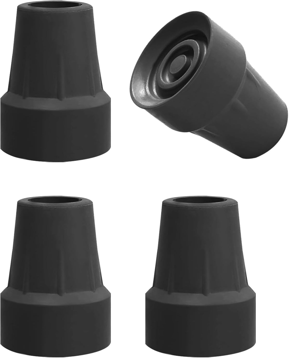OBTANIM 4 Pack 3/4 Inch Replacement Rubber Cane Tips for Canes Crutch Walking Sticks and Walkers (Black)