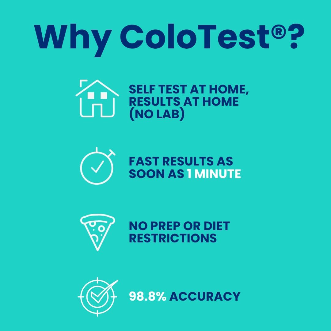Reese's ColoTest, FIT Immunochemical Home Fecal Occult Blood Test Kit, 1 Ct | Easy to Use Colon Health Screening, Detects Hidden Blood in Stool, 1-Minute Results, 98.8% Accurate