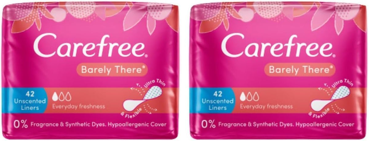 Carefree Barely There Unscented Panty Liners 84 Pack |Breathable| Feels soft & thin| Highly flexible