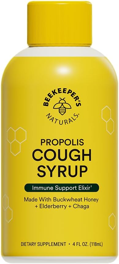 Beekeeper's Naturals Honey Cough Syrup for Adults, Elderberry, Daytime, 4oz | For Adults, Elderberry, Bee Propolis, Buckwheat Honey, Immune Support & Throat Soothing