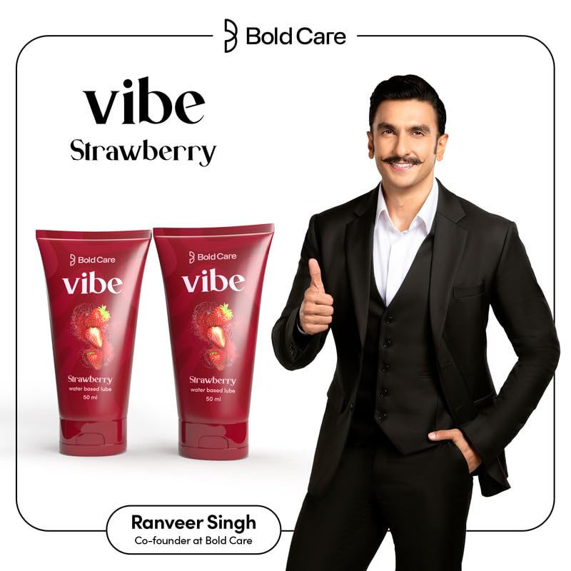 Bold Care Vibe Strawberry - Personal Lubricant for Men and Women - Premium Strawberry Flavour - Water Based Lube - Skin Friendly, Silicone and Paraben Free - No Side Effects - 50 ml