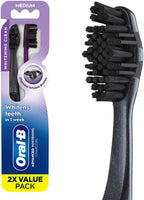 Oral-B 3D White Charcoal Manual Toothbrush, 2-Pack, Medium Bristles, Teeth Whitening Brushes for Adults