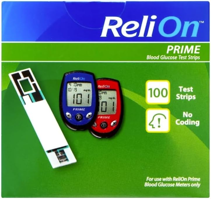 ReliOn Prime Blood Glucose Test Strips, No Coding, 100 Count, for ReliOn Prime Meters
