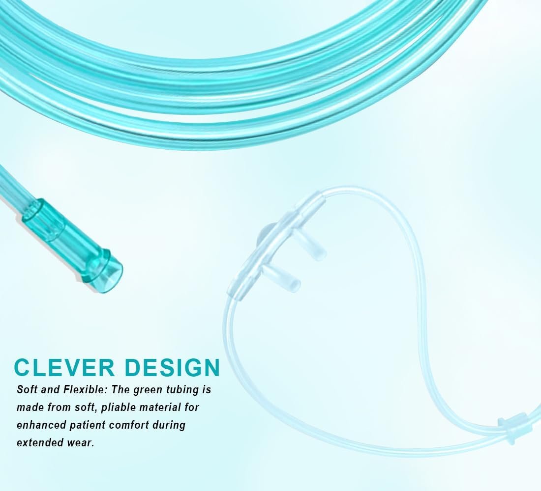 10-Pack 7Ft Soft High-Flow Nasal Oxygen Cannula, Green Tubing，Ultra Soft | High-Flow, Ultra Soft, Green Tubing, Individual Packing