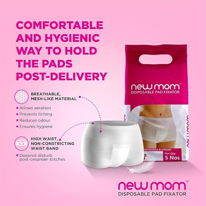 New Mom Disposable Pad Fixator Panty for Maternity Use | Soft, Stretchable & Leak-Proof Postpartum Underwear | Secure Fit for Maternity Pads | Breathable & Comfortable | 10pc (2 * 5, Large)