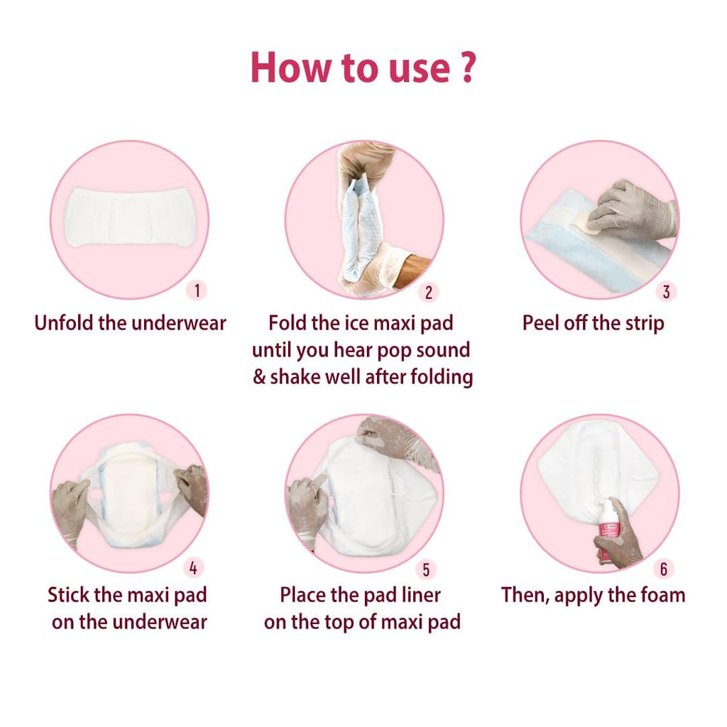 B-Arm Normal Delivery Postpartum Recovery Kit(10 pcs)|Includes 4 Disposable Underwear, 4 Icemaxi pads, 100ml Perineal Healing Foam, Pack of 25 Witch Hazel Padliners| New Mom's Hospital Bag Must-have