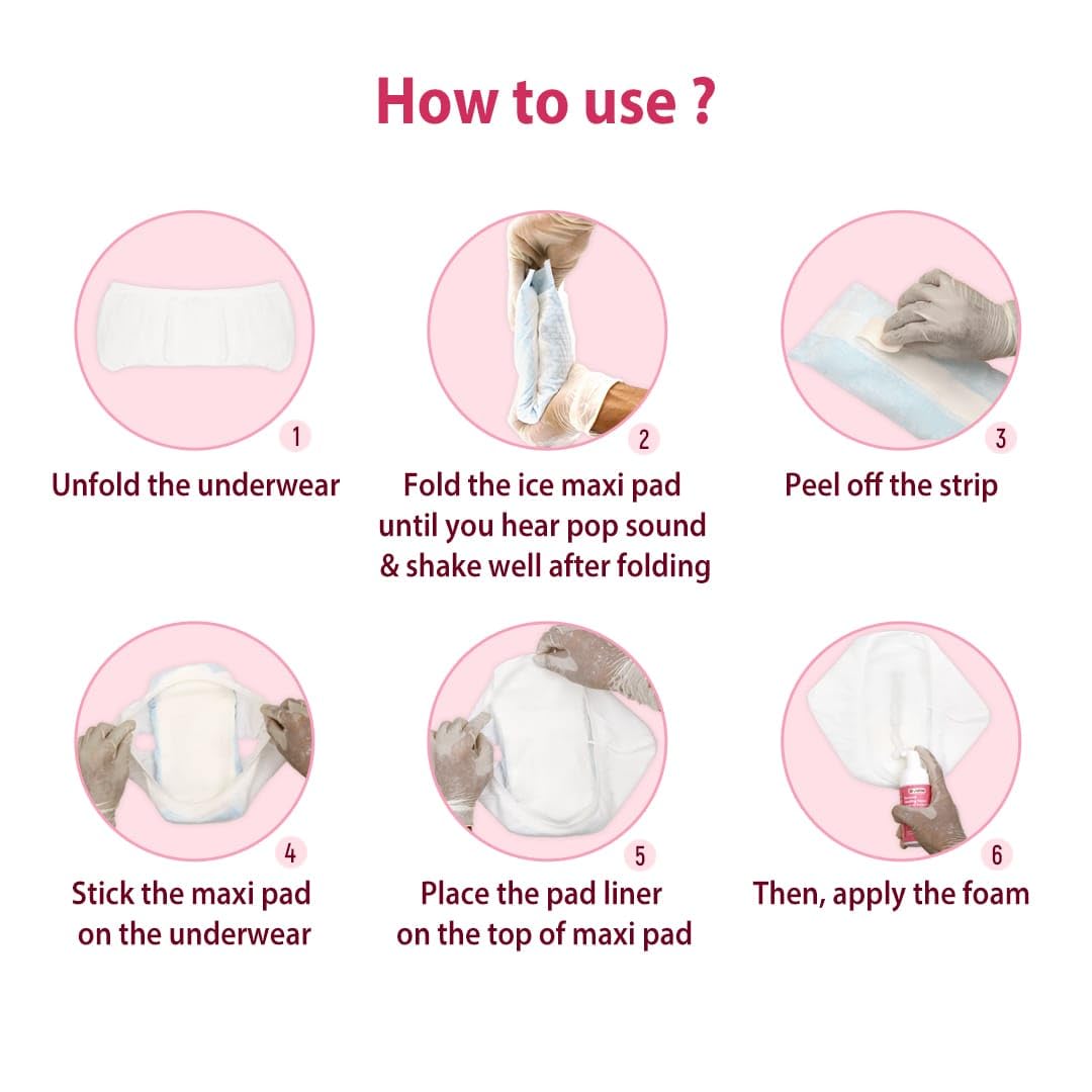 B-Arm Normal Delivery Postpartum Recovery Kit(10 pcs)|Includes 4 Disposable Underwear, 4 Icemaxi pads, 100ml Perineal Healing Foam, Pack of 25 Witch Hazel Padliners| New Mom's Hospital Bag Must-have