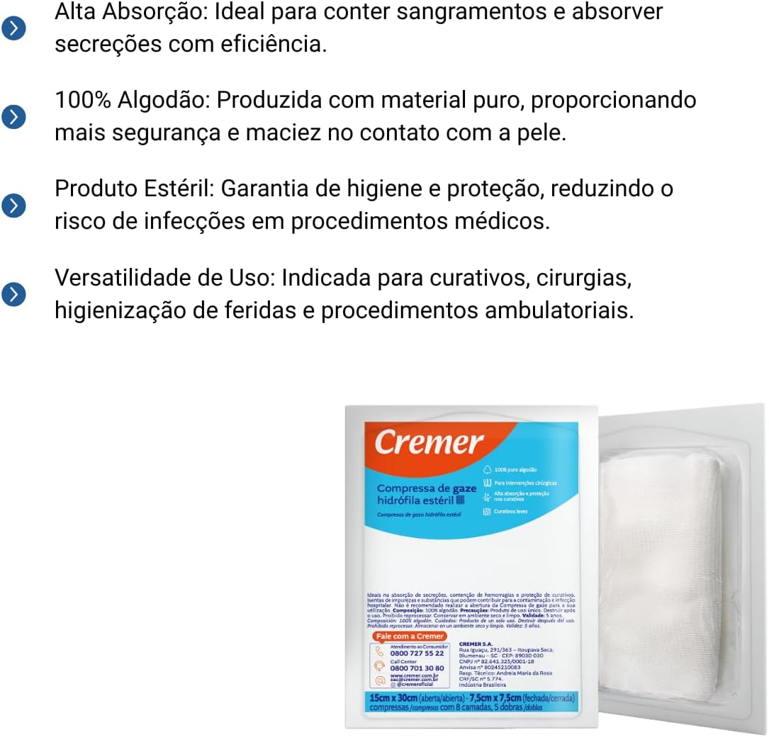 Gauze and Wound Dressings 100% Cotton Sterile 5 pieces 7.5cm