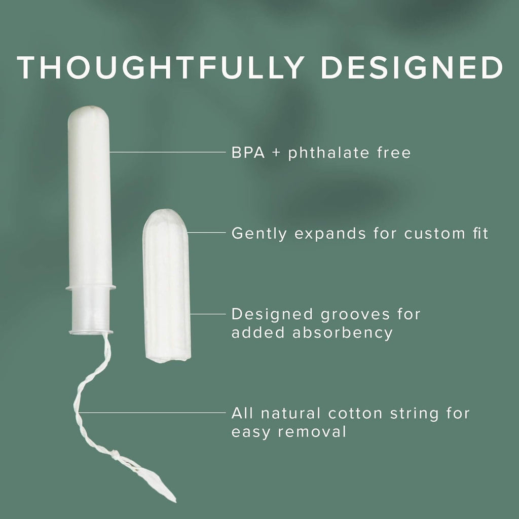 Veeda 100% Natural Cotton Tampons - Regular Absorbency with Leak Proof Protection - Compact BPA-Free Applicator - Unscented & Free from Chlorine, Toxin - 96 Count