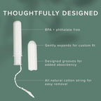 Veeda 100% Natural Cotton Tampons - Regular Absorbency with Leak Proof Protection - Compact BPA-Free Applicator - Unscented & Free from Chlorine, Toxin - 96 Count