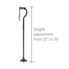 Medline Offset Folding Cane, 4-Point Base with Cushioned Gel Handle, Supports up to 350 lbs, Black