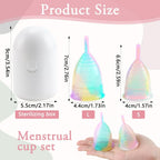 Menstrual Cup Kit, Includes 2 Cups, 1 Sterilizer and Carry Bag, Medical Silicone, Soft, Reusable (Size L + S)