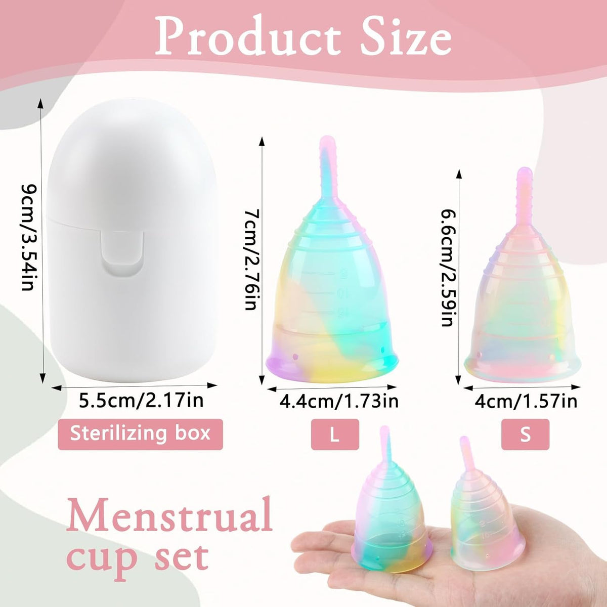 Menstrual Cup Kit, Includes 2 Cups, 1 Sterilizer and Carry Bag, Medical Silicone, Soft, Reusable (Size L + S)