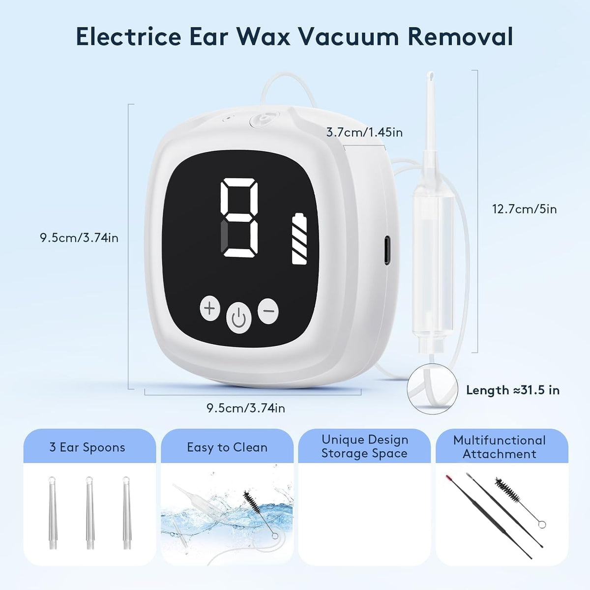 Ear Vacuum Wax Remover with 9?Level Adjustable Strong Suction | Electric Earwax Removal Kit USB Rechargeable Ear Suction Vacuum Tool, Safe Ear Wax Cleaner for Adults, Children & Kids